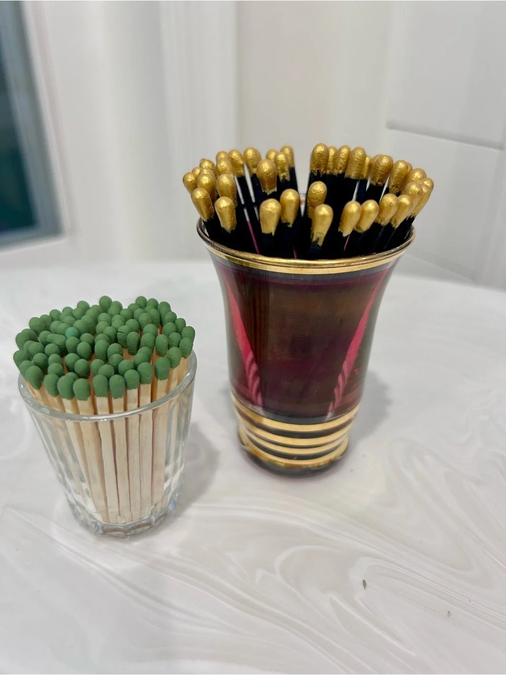 Repurpose restyle Vintage striker Glass wooden Match Holders stocking stuffers!